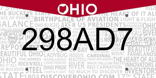 298AD7 Ohio License Plate