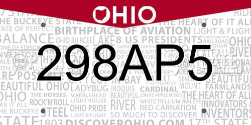 298AP5 Ohio License Plate