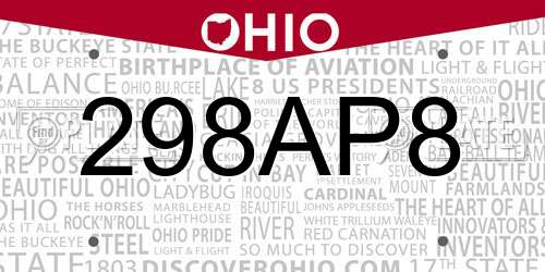 298AP8 Ohio License Plate
