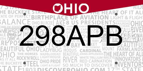 298APB Ohio License Plate