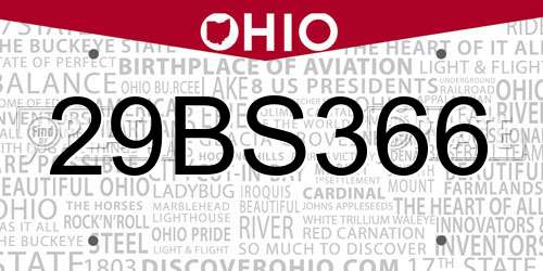 29BS366 Ohio License Plate