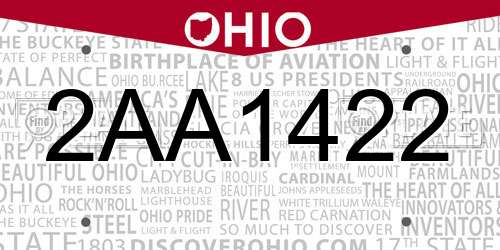 2AA1422 Ohio License Plate