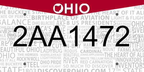 2AA1472 Ohio License Plate