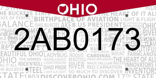 2AB0173 Ohio License Plate