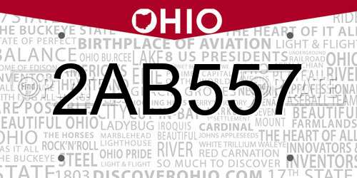 2AB557 Ohio License Plate