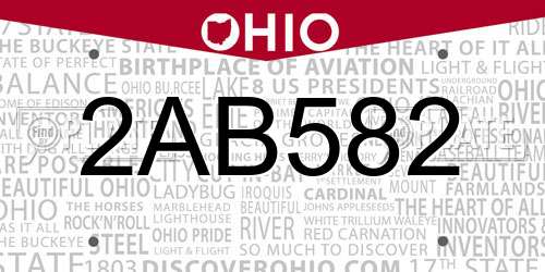 2AB582 Ohio License Plate