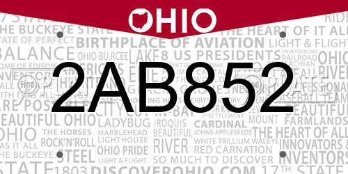2AB852 Ohio License Plate