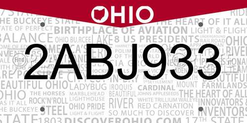 2ABJ933 Ohio License Plate