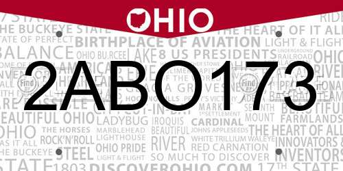 2ABO173 Ohio License Plate