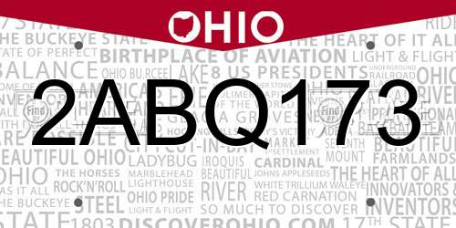 2ABQ173 Ohio License Plate