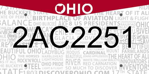 2AC2251 Ohio License Plate