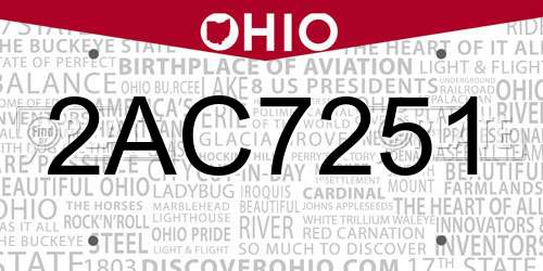 2AC7251 Ohio License Plate