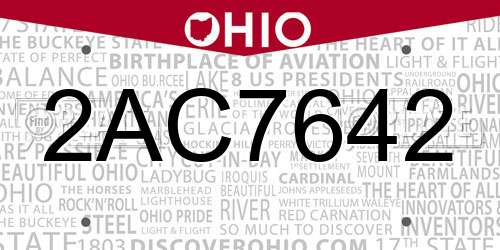 2AC7642 Ohio License Plate