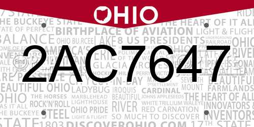2AC7647 Ohio License Plate