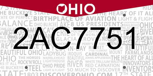 2AC7751 Ohio License Plate