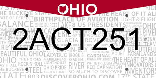 2ACT251 Ohio License Plate