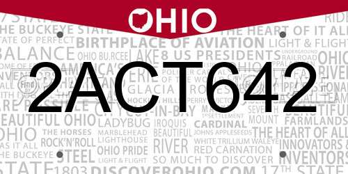 2ACT642 Ohio License Plate