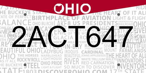 2ACT647 Ohio License Plate