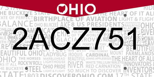 2ACZ751 Ohio License Plate