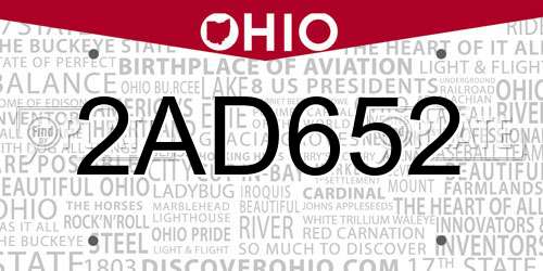 2AD652 Ohio License Plate