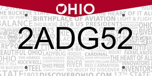 2ADG52 Ohio License Plate