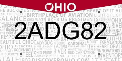 2ADG82 Ohio License Plate