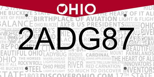 2ADG87 Ohio License Plate