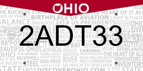 2ADT33 Ohio License Plate