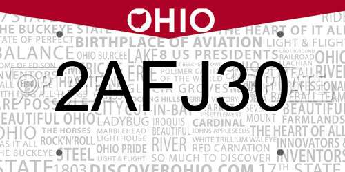 2AFJ30 Ohio License Plate