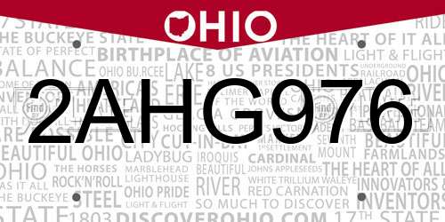 2AHG976 Ohio License Plate