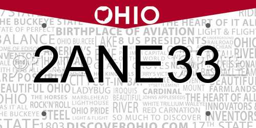 2ANE33 Ohio License Plate