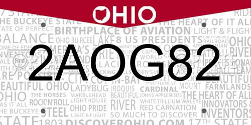 2AOG82 Ohio License Plate