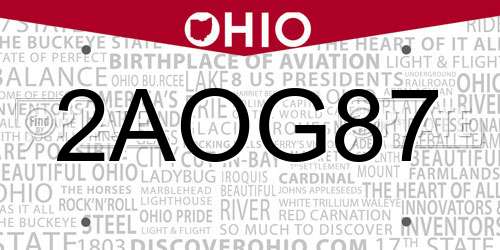 2AOG87 Ohio License Plate