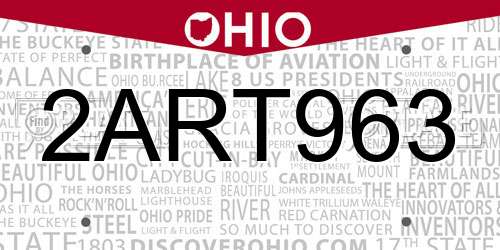 2ART963 Ohio License Plate