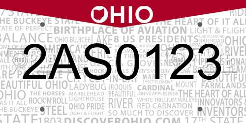 2AS0123 Ohio License Plate