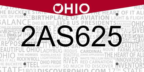 2AS625 Ohio License Plate