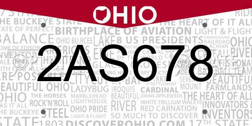 2AS678 Ohio License Plate