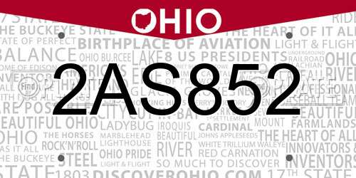 2AS852 Ohio License Plate