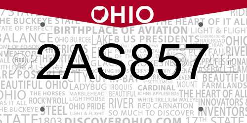 2AS857 Ohio License Plate