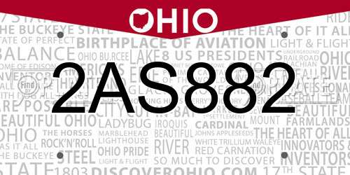 2AS882 Ohio License Plate
