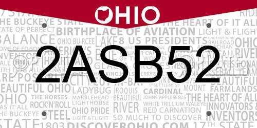 2ASB52 Ohio License Plate