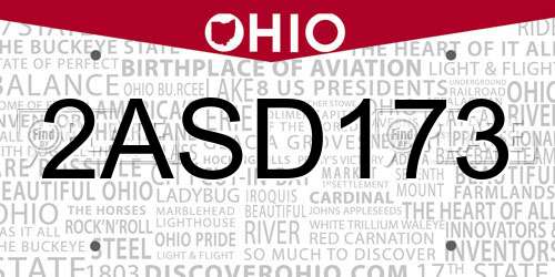 2ASD173 Ohio License Plate