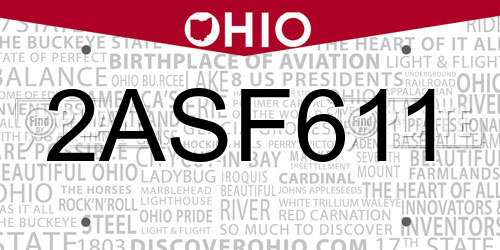 2ASF611 Ohio License Plate