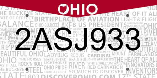 2ASJ933 Ohio License Plate