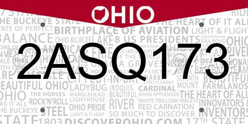 2ASQ173 Ohio License Plate