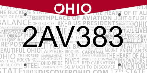 2AV383 Ohio License Plate