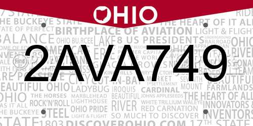 2AVA749 Ohio License Plate