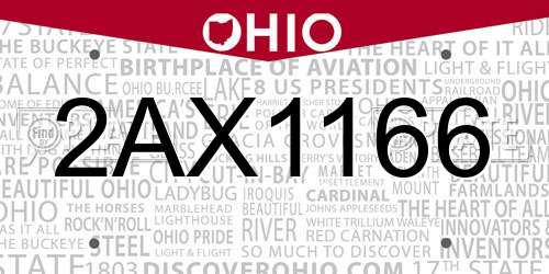 2AX1166 Ohio License Plate