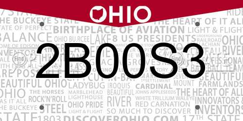 2B00S3 Ohio License Plate