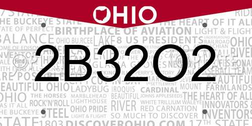 2B32O2 Ohio License Plate